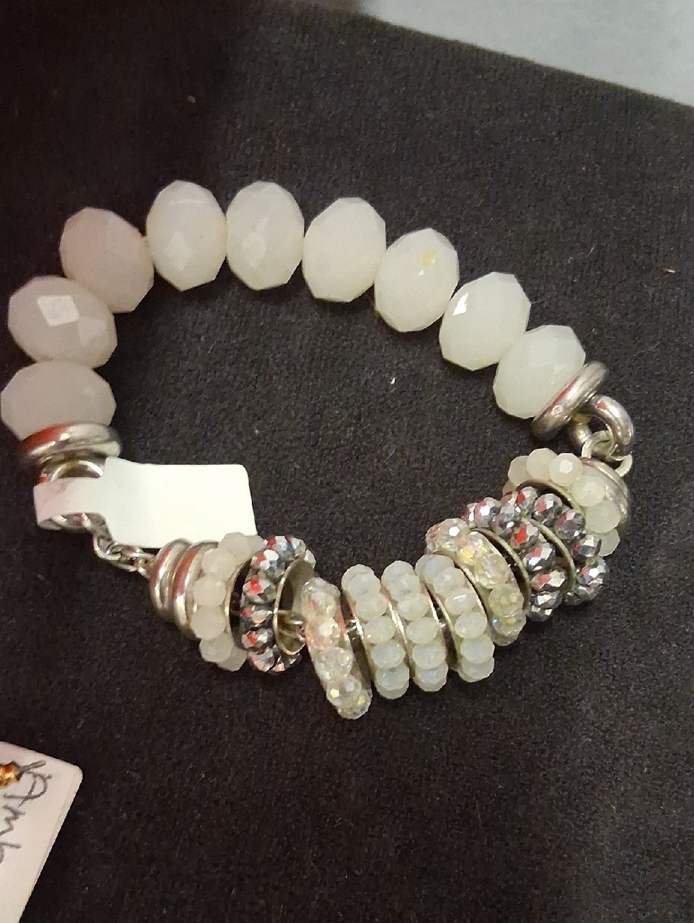 White Faceted Bead Stretch Bracelet with Sparkling Rondelles